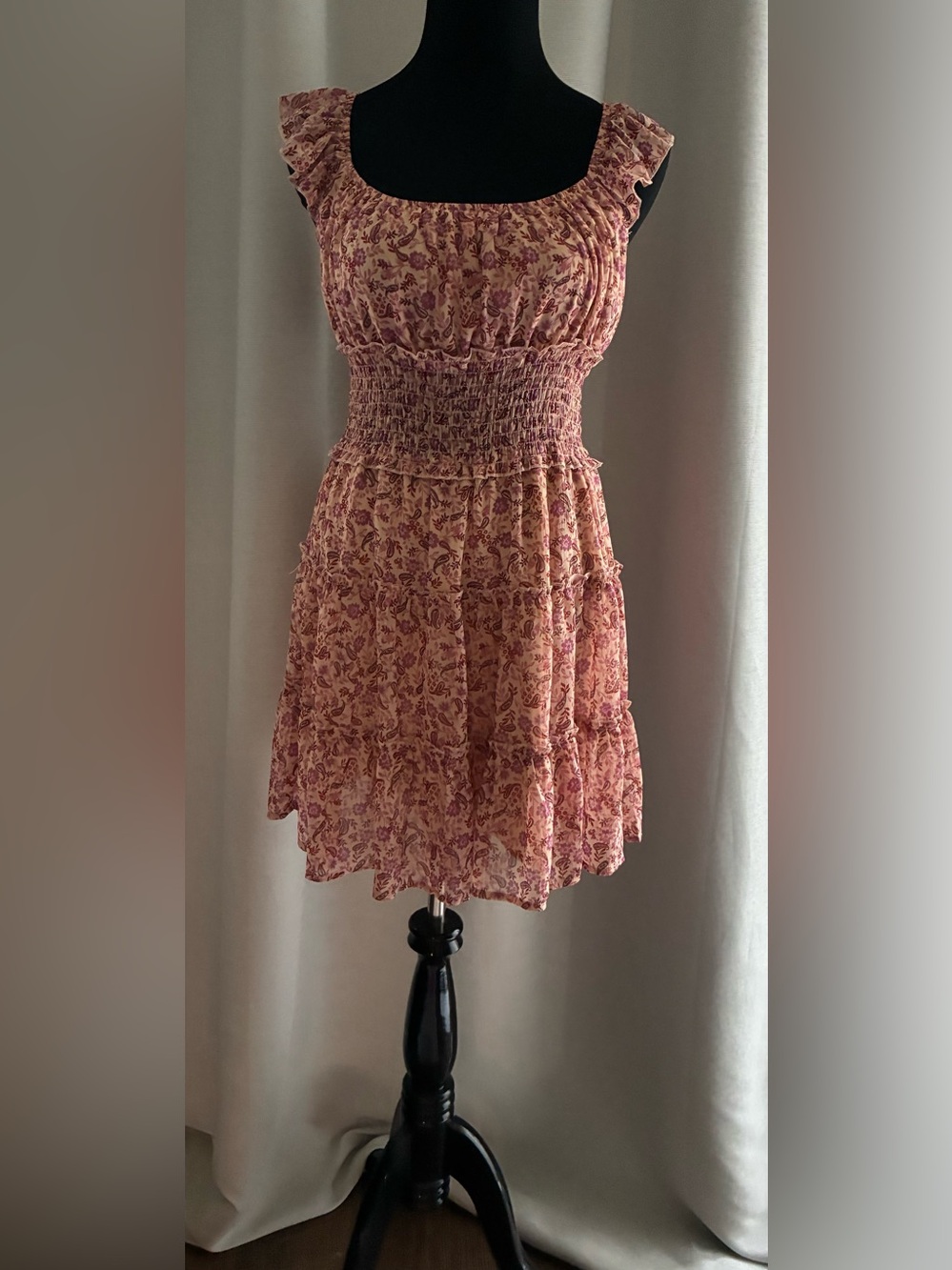 Trixxi Pink Floral Smocked-Waist Mini Dress
